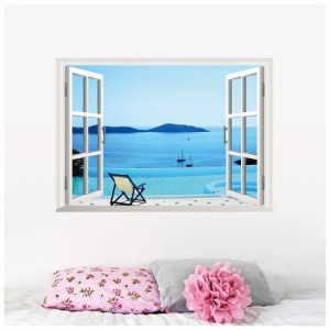 ウォールステッカー ウォールシール 海 ビーチ 青空 風景画 綺麗 癒し 窓辺 窓際 だまし絵 トリックアート 3D