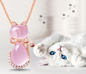 ネックレス ペンダント チェーン ストーン 猫 キャット かわいい キュート おしゃれ ピンク レディース 