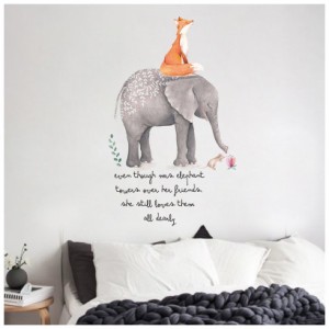 ウォールステッカー 壁紙シール 取り外し可能 面白い 可愛い 子供部屋 ベッドルーム 象 ぞう ゾウ 狐 キツネ 書斎 