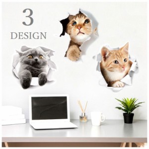 ウォールステッカー 壁紙シール 面白い 子供部屋 猫 キャット 可愛い 3D 模様替え イベント インテリア