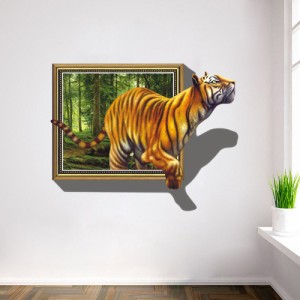 ウォールステッカー 壁紙シール シールタイプ トリックアート だまし絵 額縁 絵画風 トラ タイガー 虎 3D 立体的 美麗 壁