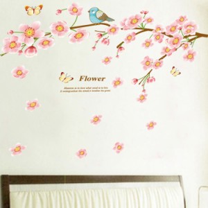 ウォールステッカー 壁紙シール インテリア 桃の花 鳥 蝶々 ちょうちょ 春 壁装飾 模様替え DIY ウォールデコレーション 