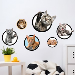 ウォールステッカー トリックアート 3D だまし絵 壁紙シール はがせる 壁シール 写真 ネコ 猫 キャット 可愛い かわいい 