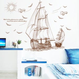ウォールステッカー 壁紙シール シールタイプ はがせる 壁シール 帆船 舟 飾り付け ルームデコレーション ウォールデコレーショ