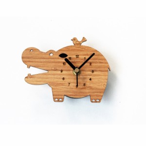 時計 マグネット付き アニマル 掛け時計 ナチュラル シンプル インテリア 動物 カバ 木製 雑貨 冷蔵庫 キッチン かわいい