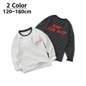 長袖Tシャツ カットソー キッズ 男子 女子 男の子 女の子 男女兼用 子供服 キッズ服 トップス ボーダー ラウンドネック ア