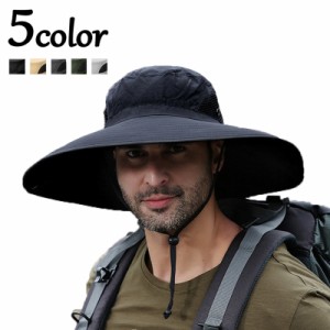 帽子 サファリハット メンズ 男性用 つば広 日焼け防止 紫外線対策 日差し除け メッシュ 通気性 あご紐付き たためる アウト