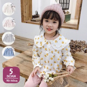 ブラウス キッズ 子供服 ベビー ジュニア トップス 長袖 ピーターパンカラー フリル ギャザー プリント かわいい おしゃれ