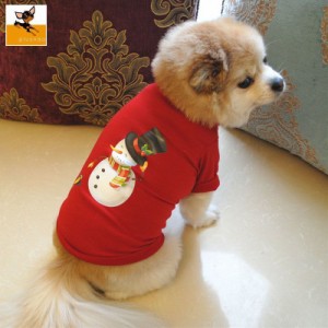 ペット服 Tシャツ 犬 猫 雪だるま お散歩 お出掛け ドッグウエア キャットウエア クリスマス おしゃれ レッド 半袖 プルオ