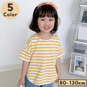 カットソー Tシャツ 半袖 キッズ ベビー 子供服 ラウンドネック ラウンドカット トップス ボーダー シンプル おしゃれ 通園