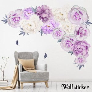 ウォールステッカー 壁紙シール 壁ステッカー フラワー 花 薔薇 バラ 牡丹 パープル系 壁面装飾 室内装飾 インテリア雑貨 模
