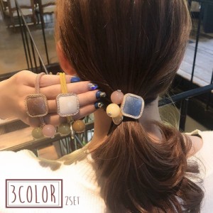 ヘアゴム 2個セット ヘアアクセサリー 髪飾り レディース 女性 アクセサリー ビーズ ボール 丸 ストーン 四角 スクエア タ