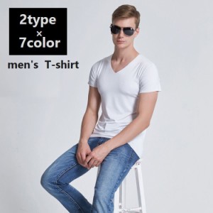 Tシャツ メンズ 半袖 トップス Vネック ラウンドネック 無地 シンプル インナー 肌着 男性用 紳士用 クルーネック スタン