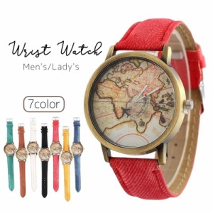腕時計 リストウォッチ メンズ レディース 女性 男性 ユニセックス アナログ  ヴィンテージ風 レトロ 世界地図 飛行機 ゴー