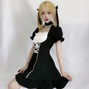 コスチューム ロリータ ワンピース コスプレ ゴスロリ ゴシックロリータ レディース 婦人服 パフスリーブ チョーカーネック ギ