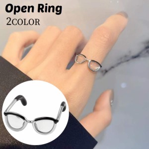 指輪 オープンリング レディース アクセサリー 眼鏡モチーフ メガネ めがね ユニーク 個性的 カジュアル かわいい おしゃれ 