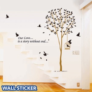 ウォールステッカー 壁ステッカー 壁紙シール シール式 木 ツリー 鳥 英字 ルームデコレーション ウォールデコレーション お洒