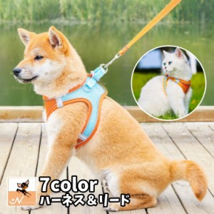 ハーネス リード 2点セット 反射テープ 犬用 猫用 ペット用品 ペットグッズ サイズ調節可能 着脱簡単 縄 胴輪 光る バック