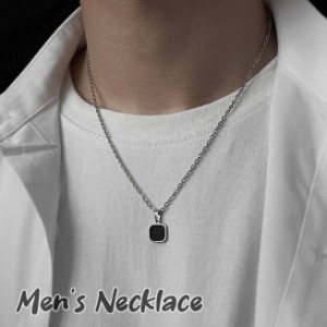 ネックレス メンズ 男性用 アクセサリー 単品 シルバーカラー 銀色 黒 正方形 シンプル おしゃれ カジュアル 首飾り ギフト
