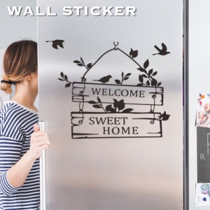 ウォールステッカー 壁ステッカー 壁紙シール シール式 WELCOME リーフ 葉 枝 鳥 ドア デコレーション ウォールデコレ