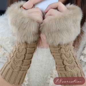 指なし手袋 レディース 女性用 グローブ ニット フェイクファー付き ふわふわ あったか 暖かい 防寒対策 ケーブル編み 秋冬 
