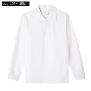 ポロシャツ キッズ ジュニア 子供服 トップス 襟付き 長袖 無地 シンプル 制服 式典 ホワイト 白シャツ