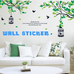 ウォールステッカー ウォールシール 壁装飾 壁紙 インテリア 模様替え ナチュラル グリーン ステッカー  小鳥 植物 貼る お