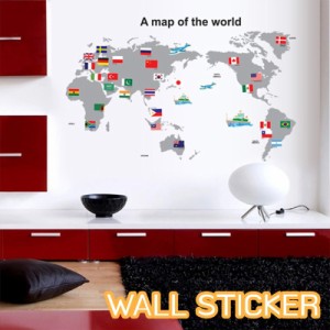 ウォールステッカー 壁ステッカー 壁紙シール シール式 世界地図 ワールドマップ 国旗 勉強 学習 ルームデコレーション ウォー