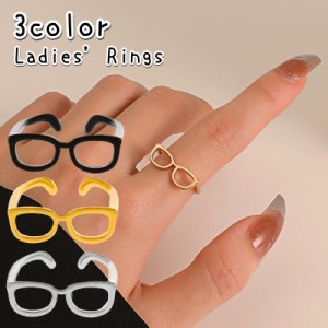 指輪 オープンリング アクセサリー レディース 女性用 黒 シルバーカラー ゴールドカラー 開口 メガネ かわいい おしゃれ 個