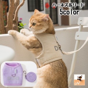 ハーネス リード 2点セット 猫用 犬用 小型犬 ペット用品 胴輪 散歩紐 リーシュ ロゴ  可愛い おしゃれ シンプル メッシ