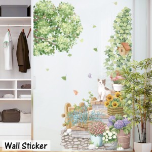 ウォールステッカー ウォールシール 壁用ステッカー 壁紙シール DIY 猫 ネコ ねこ ツリー 木 ナチュラル グリーン 植物 