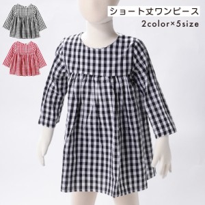 【ゲリラSALE】子ども用 子ども服 キッズ服 ベビー服 ワンピース 長袖 短め ショート丈 ミニ丈 ラウンドネック フリル 