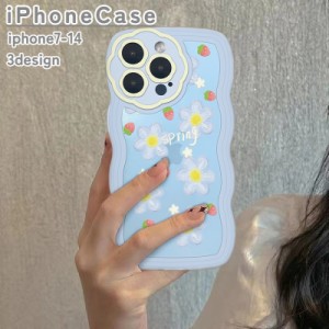 iPhoneケース アイフォンケース スマホカバー 波型エッジ アヒル イチゴ フラワー おしゃれ かわいい イラスト 背面保護