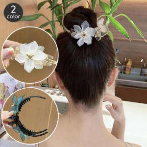 バンスクリップ サイドバンスクリップ レディース ヘアアクセサリー 女性用 髪留め 髪飾り 花 フラワー 半透明 透け感 おしゃ