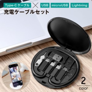 充電ケーブルセット Type-C microUSB Lightning 変換アダプター ケース付き 6in1 3in1 60W 