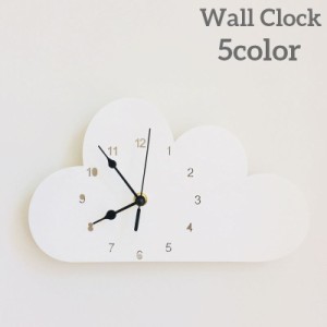 壁掛け時計 掛け時計 壁時計 ウォールクロック 雲型 くも 電池式 木製 かわいい おしゃれ パステルカラー リビング 寝室 書