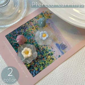 ピアス スタッドピアス キャッチピアス 両耳用 レディース 女性 アクセサリー 花 フラワー 透け感 かわいい キュート おしゃ