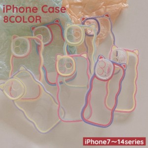 iPhoneケース スマホカバー スマホケース iPhoneカバー レディース 女性 波型 ウェーブ 猫耳 ネコ クリアケース 