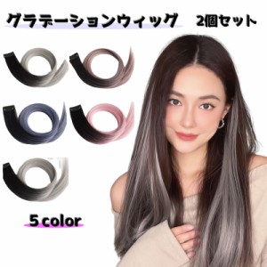 グラデーションエクステ 2個セット ワンタッチエクステ インナーカラー レディース 女性 ポイントウィッグ つけ毛 ヘアアレンジ