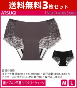 送料無料3枚セット 1week サニタリーショーツ 普通の日 紙ナプキン不要 生理用ショーツ アツギ ATSUGI | 女性 ナプキン不要 サニタリー 