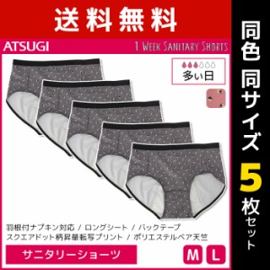 送料無料 同色5枚セット 1week サニタリーショーツ 多い日 生理用ショーツ アツギ ATSUGI | ショーツ パンツ サニタリーパンツ 生理ショ