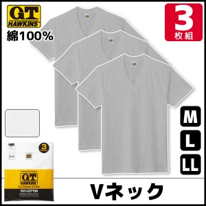 G.T.HAWKINS ホーキンス VネックTシャツ 半袖V首 3枚組 Mサイズ Lサイズ LLサイズ グンゼ GUNZE 綿100% | メンズ 紳士 男性 半袖 肌着 紳