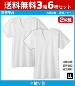 送料無料3組セット 計6枚 シーズン涼感平台 抗菌防臭 速乾フライス VネックTシャツ 半袖V首 2枚組 LLサイズ グンゼ GUNZE | 紳士肌着 男