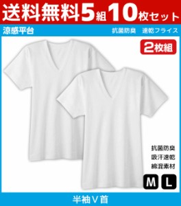 送料無料5組セット 計10枚 シーズン涼感平台 抗菌防臭 速乾フライス VネックTシャツ 半袖V首 2枚組 Mサイズ Lサイズ グンゼ GUNZE | 半袖