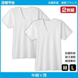 シーズン涼感平台 抗菌防臭 速乾フライス VネックTシャツ 半袖V首 2枚組 Mサイズ Lサイズ グンゼ GUNZE | 半袖 紳士肌着 男性下着 メンズ