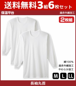 送料無料3組セット 計6枚 保温平台 遠赤外線加工 長袖 クルーネックTシャツ 長袖丸首 2枚組 グンゼ GUNZE 防寒インナー 温感 | メンズ 男