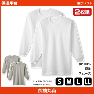 保温平台 暖かソフト 長袖 クルーネックTシャツ 長袖丸首 2枚組 グンゼ GUNZE 防寒インナー 温感 | メンズ 男性 紳士 丸首 丸首シャツ 長