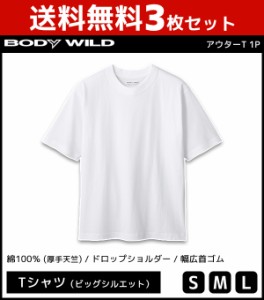 送料無料3枚セット BODYWILD ボディワイルド ビックシルエットTシャツ クルーネック グンゼ GUNZE BODY WILD 綿100％ | メンズ 男性 厚手