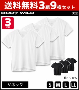 送料無料3組セット 計9枚 BODYWILD ボディワイルド VネックTシャツ 半袖V首 3枚組 グンゼ GUNZE ボディーワイルド BODY WILD | 綿100％ 