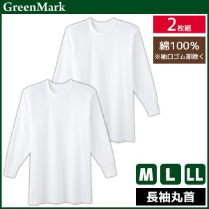 GreenMark 長袖丸首 2枚組 Tシャツ 綿100% 肌着 グンゼ GUNZE | メンズ 男性 インナーシャツ クルーネック 長袖 長袖tシャツ 長袖インナ